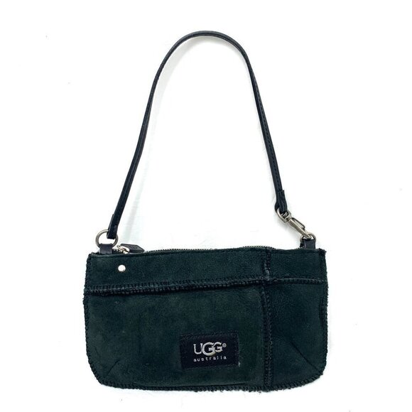 UGG Shearling Lined Suede Convertible Zippered Wristlet Pouch - Black, 8"x4.5" - Picture 6 of 7